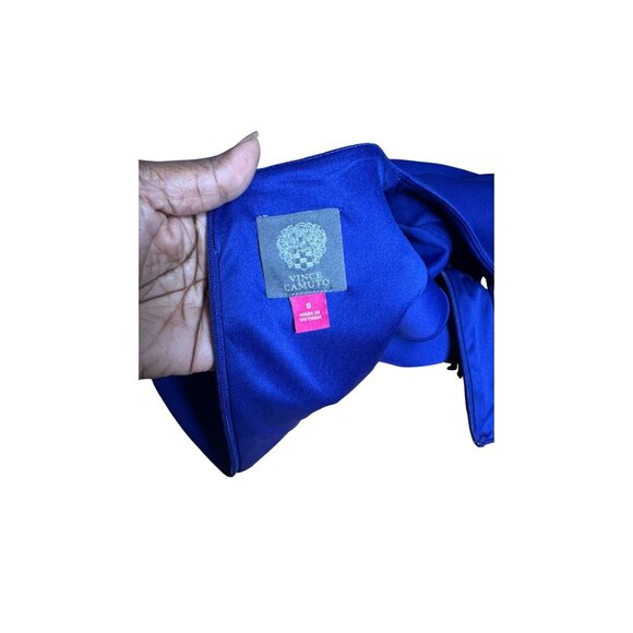 Vince Camuto Royal Blue Sleeveless Ruffle Scuba Sheath Cocktail Dress Size 8 - Picture 4 of 8